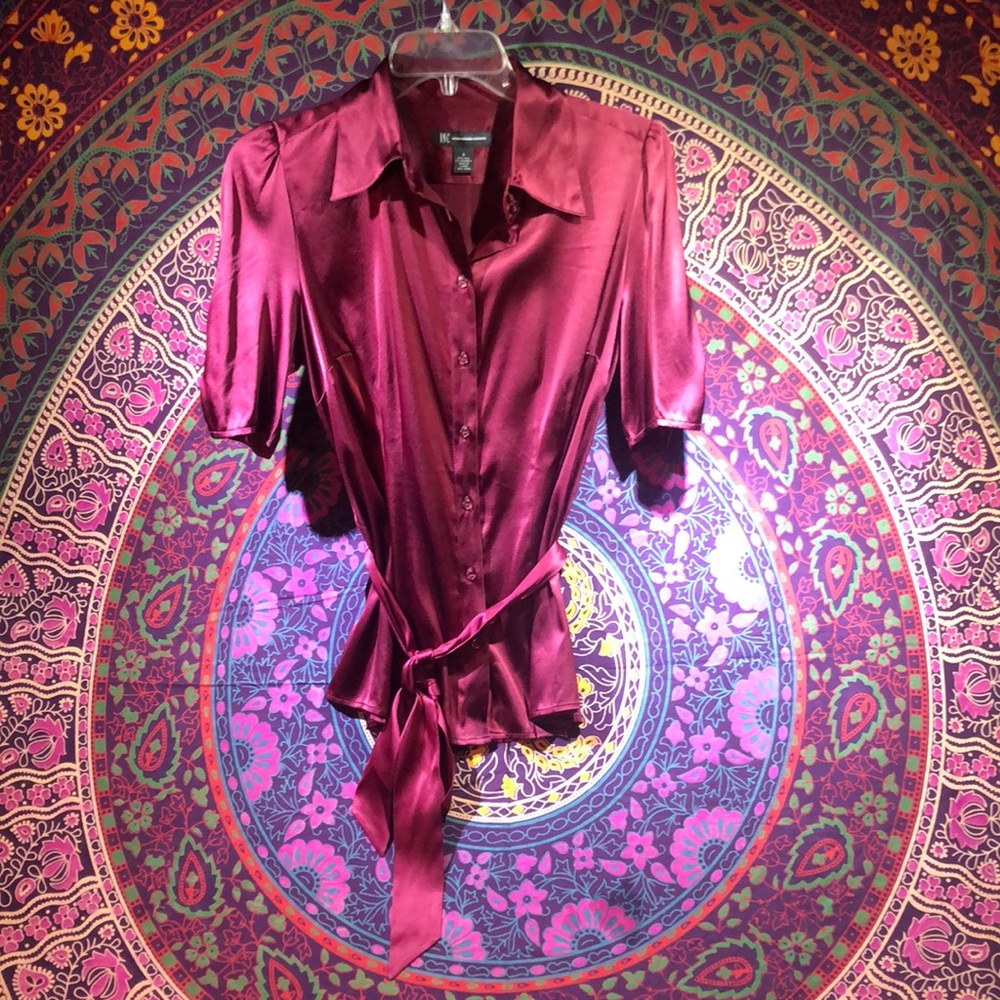 Inc silk burgundy short sleeve silk blouse